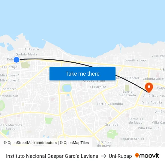 Instituto Nacional Gaspar García Laviana to Uni-Rupap map