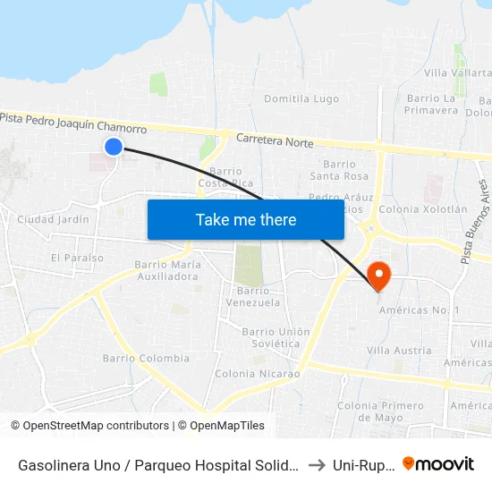Gasolinera Uno / Parqueo Hospital Solidaridad to Uni-Rupap map