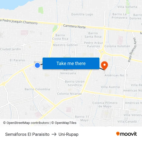 Semáforos El Paraisito to Uni-Rupap map