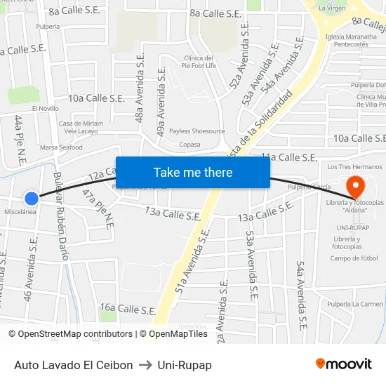 Auto Lavado El Ceibon to Uni-Rupap map