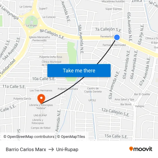 Barrio Carlos Marx to Uni-Rupap map
