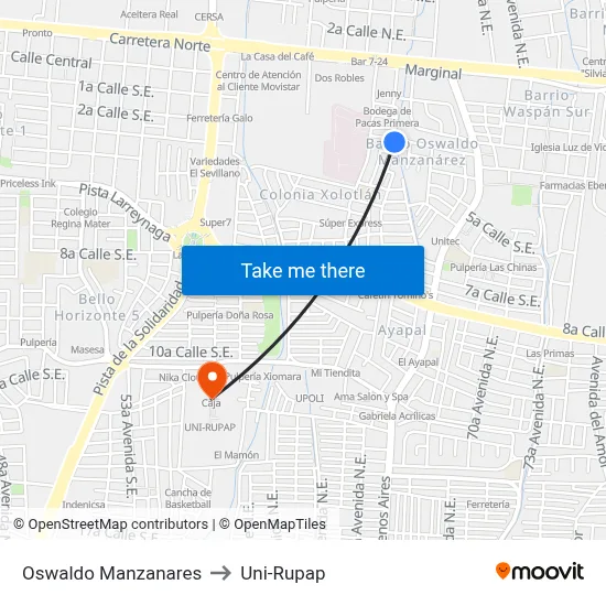 Oswaldo Manzanares to Uni-Rupap map