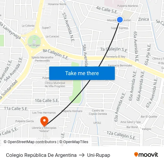 Colegio República De Argentina to Uni-Rupap map