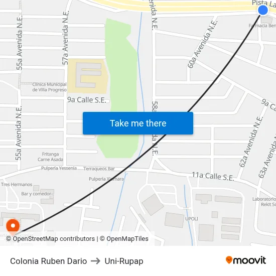 Colonia Ruben Dario to Uni-Rupap map