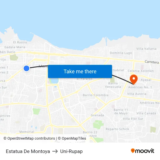 Estatua De Montoya to Uni-Rupap map