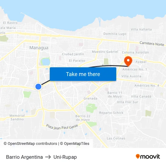 Barrio Argentina to Uni-Rupap map