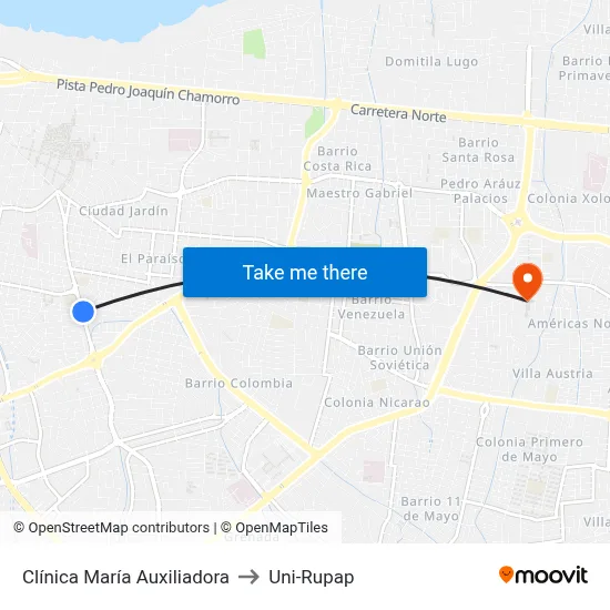 Clínica María Auxiliadora to Uni-Rupap map