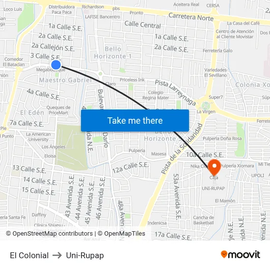 El Colonial to Uni-Rupap map