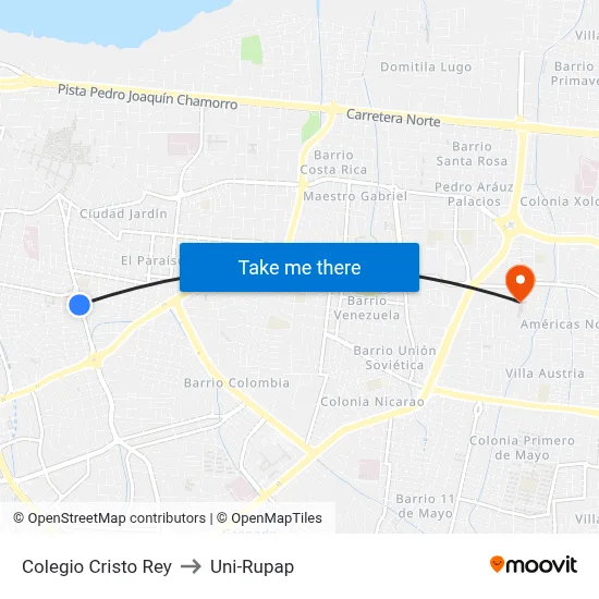 Colegio Cristo Rey to Uni-Rupap map