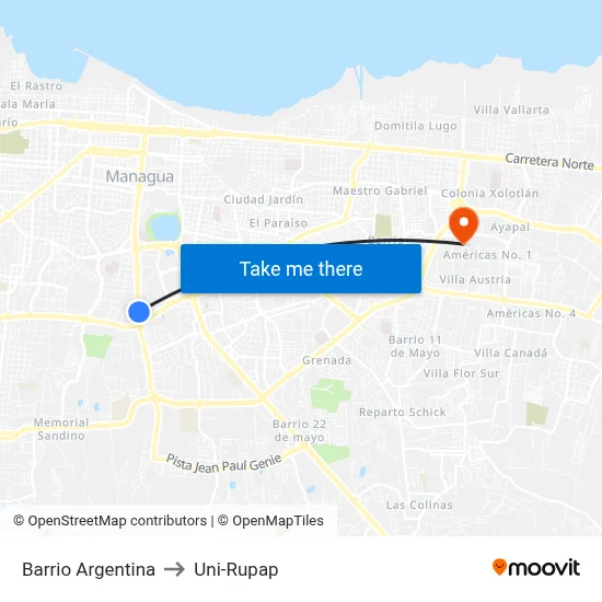 Barrio Argentina to Uni-Rupap map