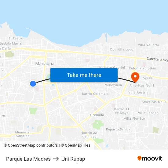 Parque Las Madres to Uni-Rupap map