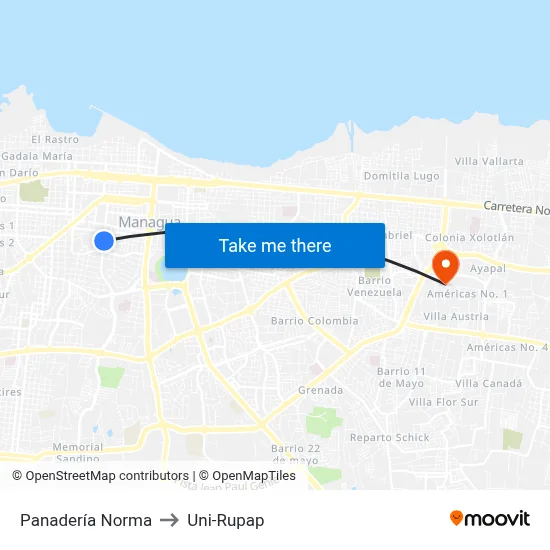 Panadería Norma to Uni-Rupap map