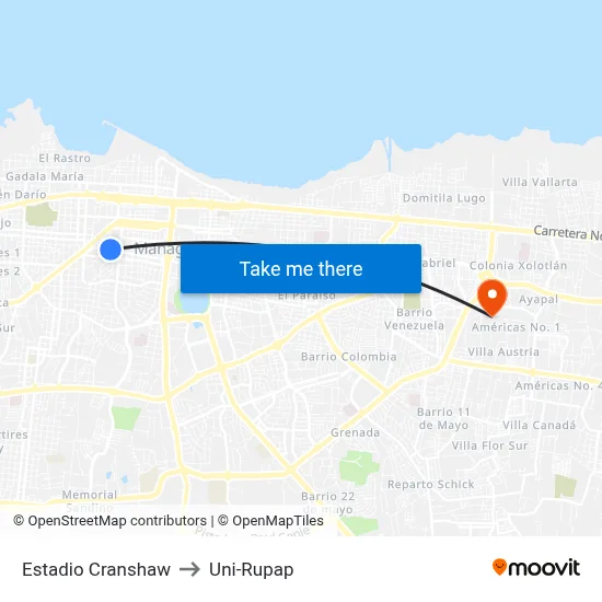Estadio Cranshaw to Uni-Rupap map