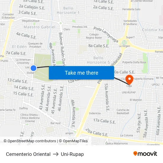 Cementerio Oriental to Uni-Rupap map