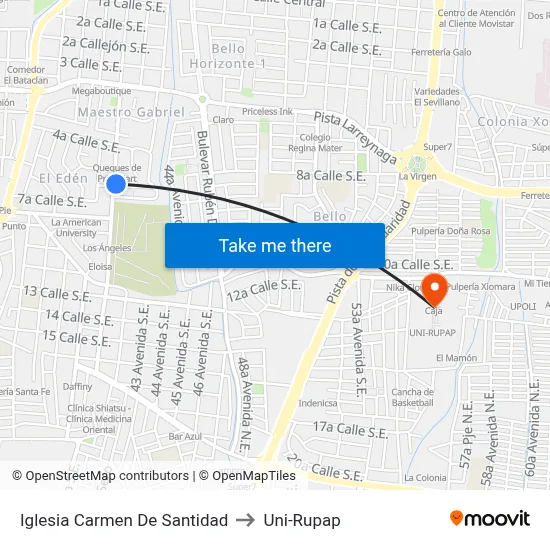 Iglesia Carmen De Santidad to Uni-Rupap map