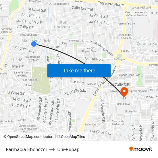 Farmacia Ebenezer to Uni-Rupap map