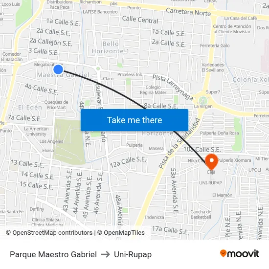 Parque Maestro Gabriel to Uni-Rupap map