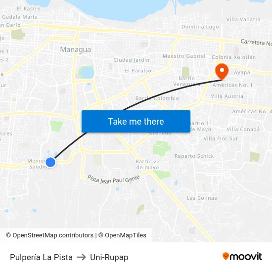 Pulpería La Pista to Uni-Rupap map