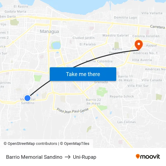 Barrio Memorial Sandino to Uni-Rupap map