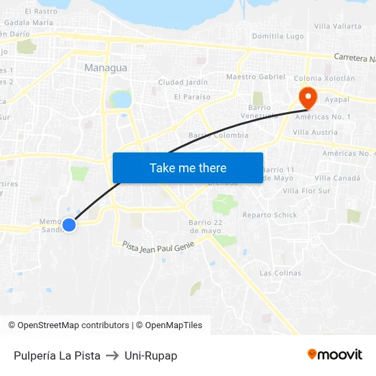 Pulpería La Pista to Uni-Rupap map