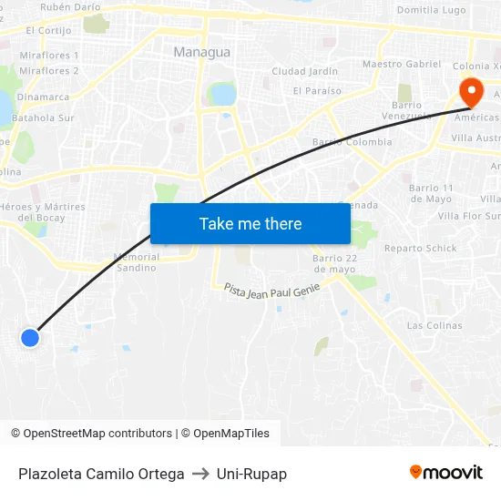 Plazoleta Camilo Ortega to Uni-Rupap map