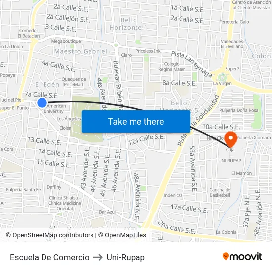Escuela De Comercio to Uni-Rupap map