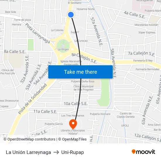 La Unión Larreynaga to Uni-Rupap map