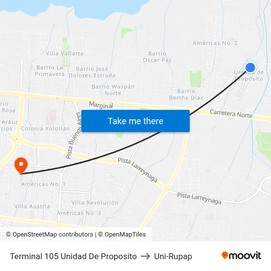 Terminal 105 Unidad De Proposito to Uni-Rupap map