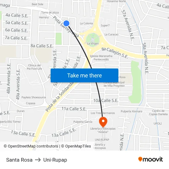 Santa Rosa to Uni-Rupap map