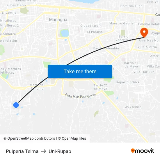 Pulpería Telma to Uni-Rupap map