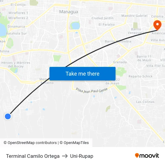 Terminal Camilo Ortega to Uni-Rupap map