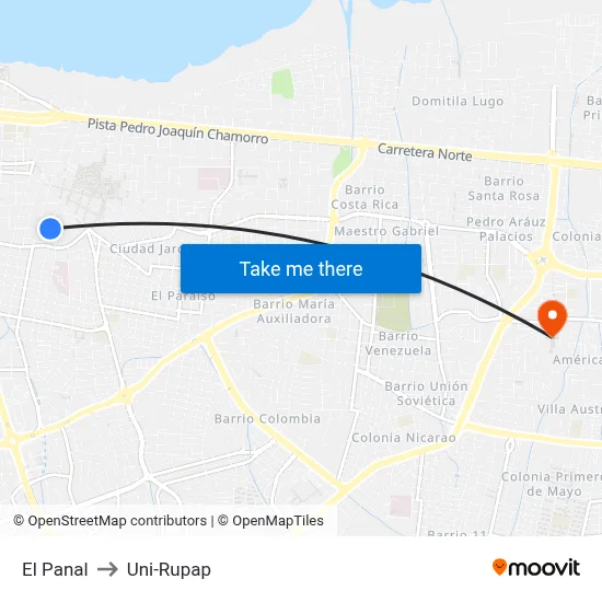 El Panal to Uni-Rupap map