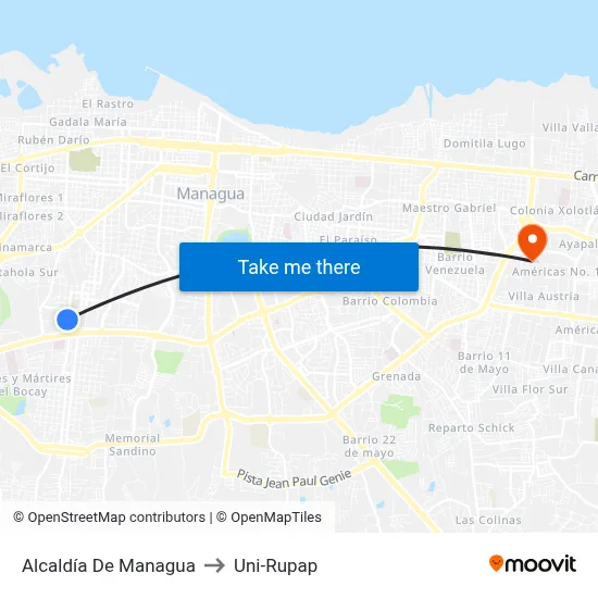 Alcaldía De Managua to Uni-Rupap map