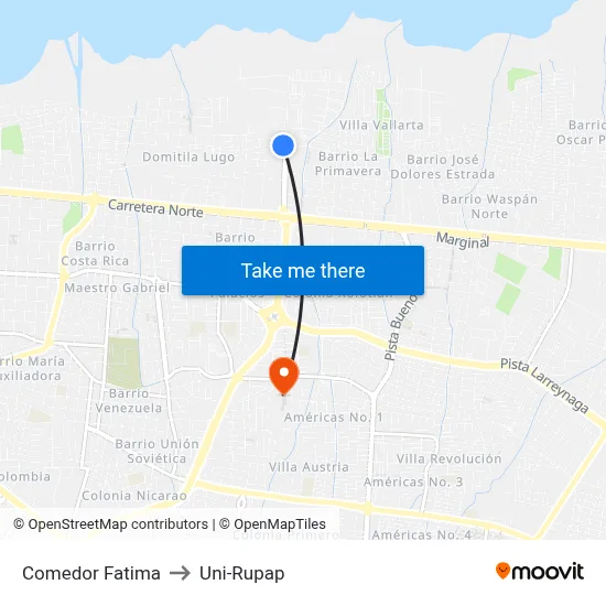 Comedor Fatima to Uni-Rupap map