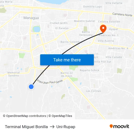 Terminal Miguel Bonilla to Uni-Rupap map