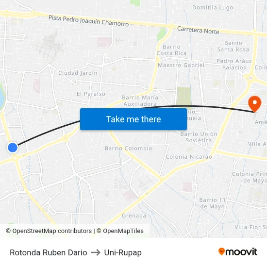 Rotonda Ruben Dario to Uni-Rupap map