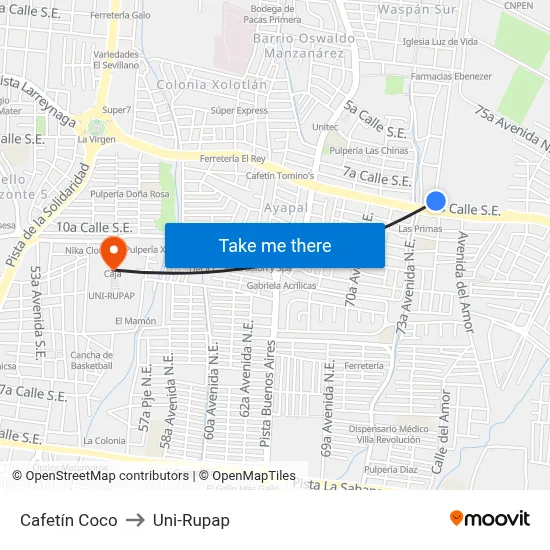 Cafetín Coco to Uni-Rupap map