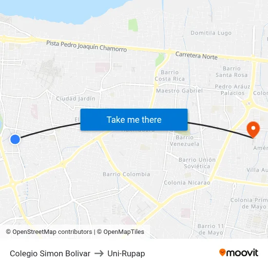 Colegio Simon Bolivar to Uni-Rupap map