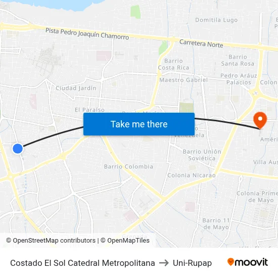 Costado El Sol Catedral Metropolitana to Uni-Rupap map