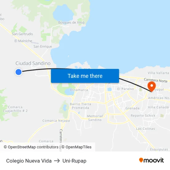 Colegio Nueva Vida to Uni-Rupap map