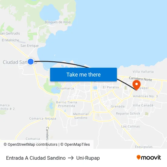 Entrada A Ciudad Sandino to Uni-Rupap map
