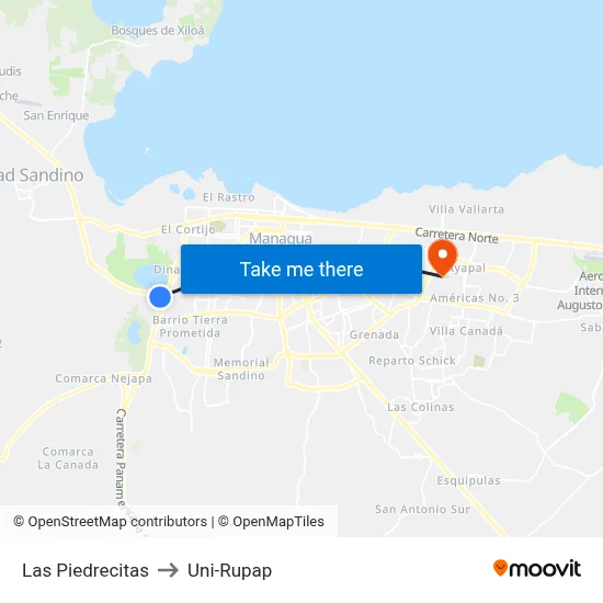 Las Piedrecitas to Uni-Rupap map