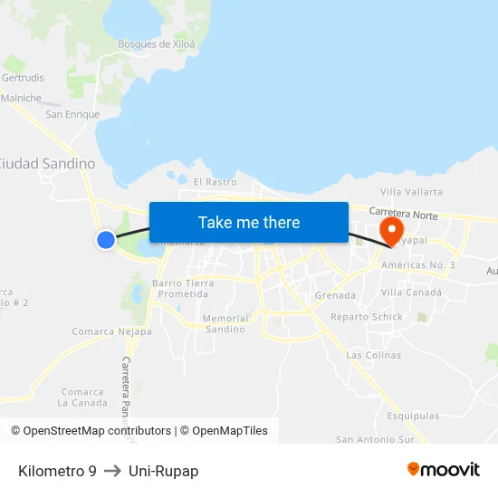 Kilometro 9 to Uni-Rupap map