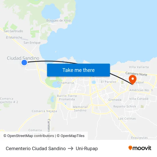 Cementerio Ciudad Sandino to Uni-Rupap map