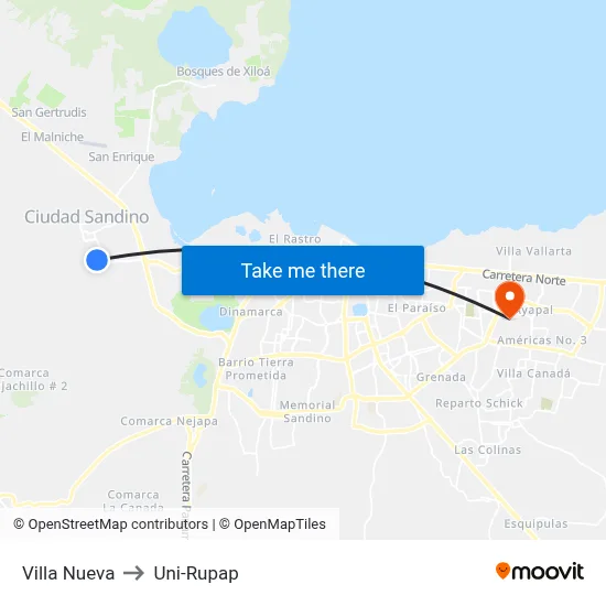 Villa Nueva to Uni-Rupap map