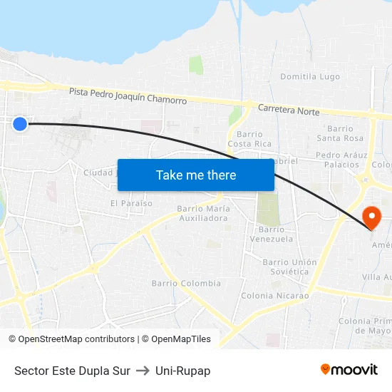 Sector Este Dupla Sur to Uni-Rupap map