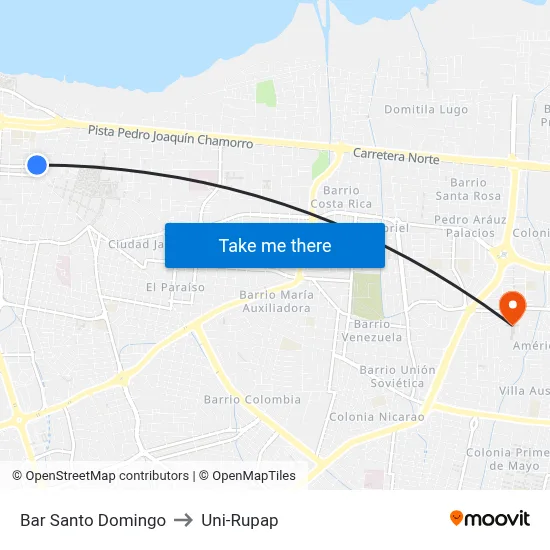 Bar Santo Domingo to Uni-Rupap map