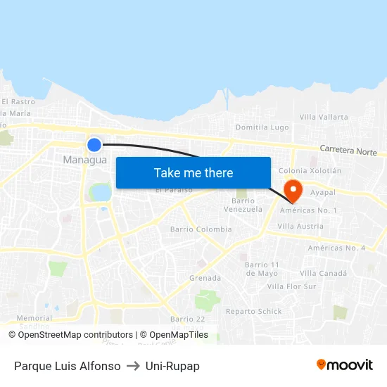 Parque Luis Alfonso to Uni-Rupap map