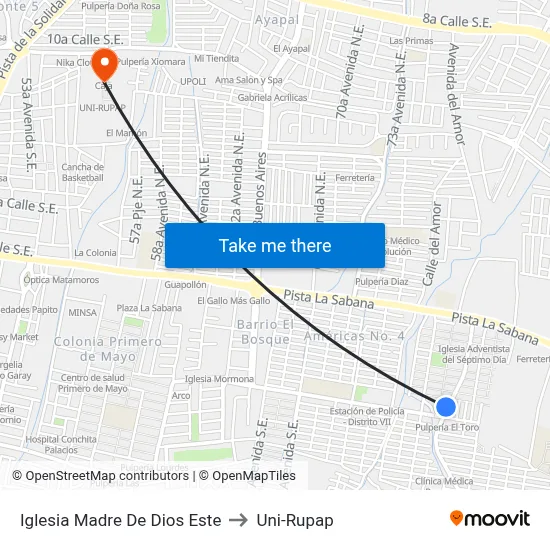 Iglesia Madre De Dios Este to Uni-Rupap map