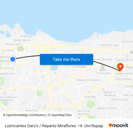 Lubricantes Gary's / Reparto Miraflores to Uni-Rupap map